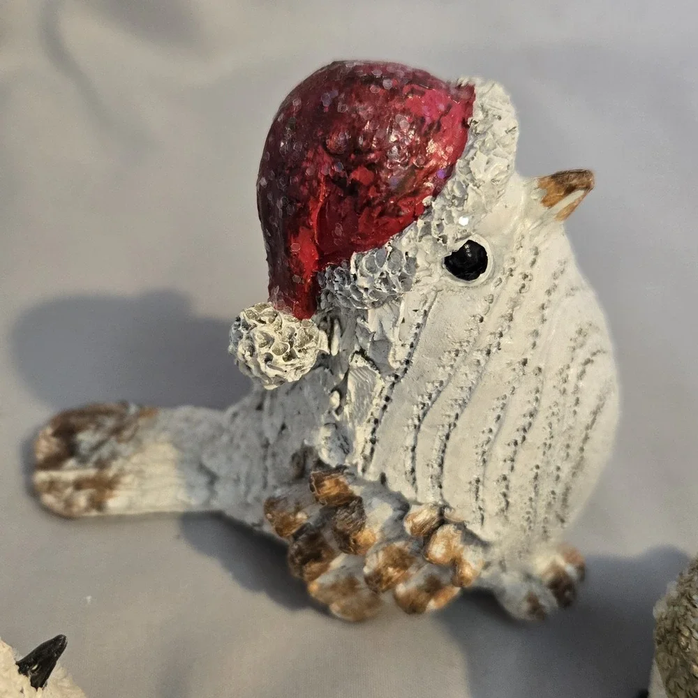 Set of 3 Christmas Winter Bird Figurines Santa Hats Scarves Holiday Decor